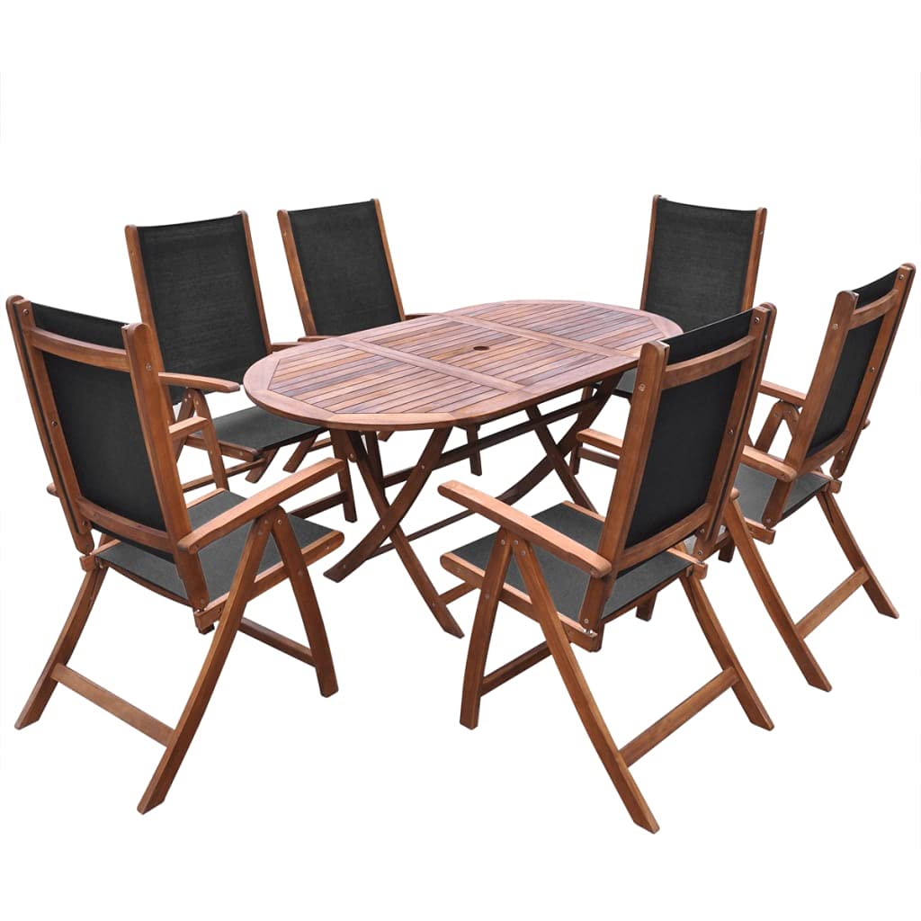 9 Piece Outdoor Dining Set with Cushions Solid Acacia Wood,6 Person Wood Patio Furniture Set,Wooden Table with Umbrella Hole can be Folded,with Folding chair with 5 positions,with 1 Sun lounger ZQQLVOO