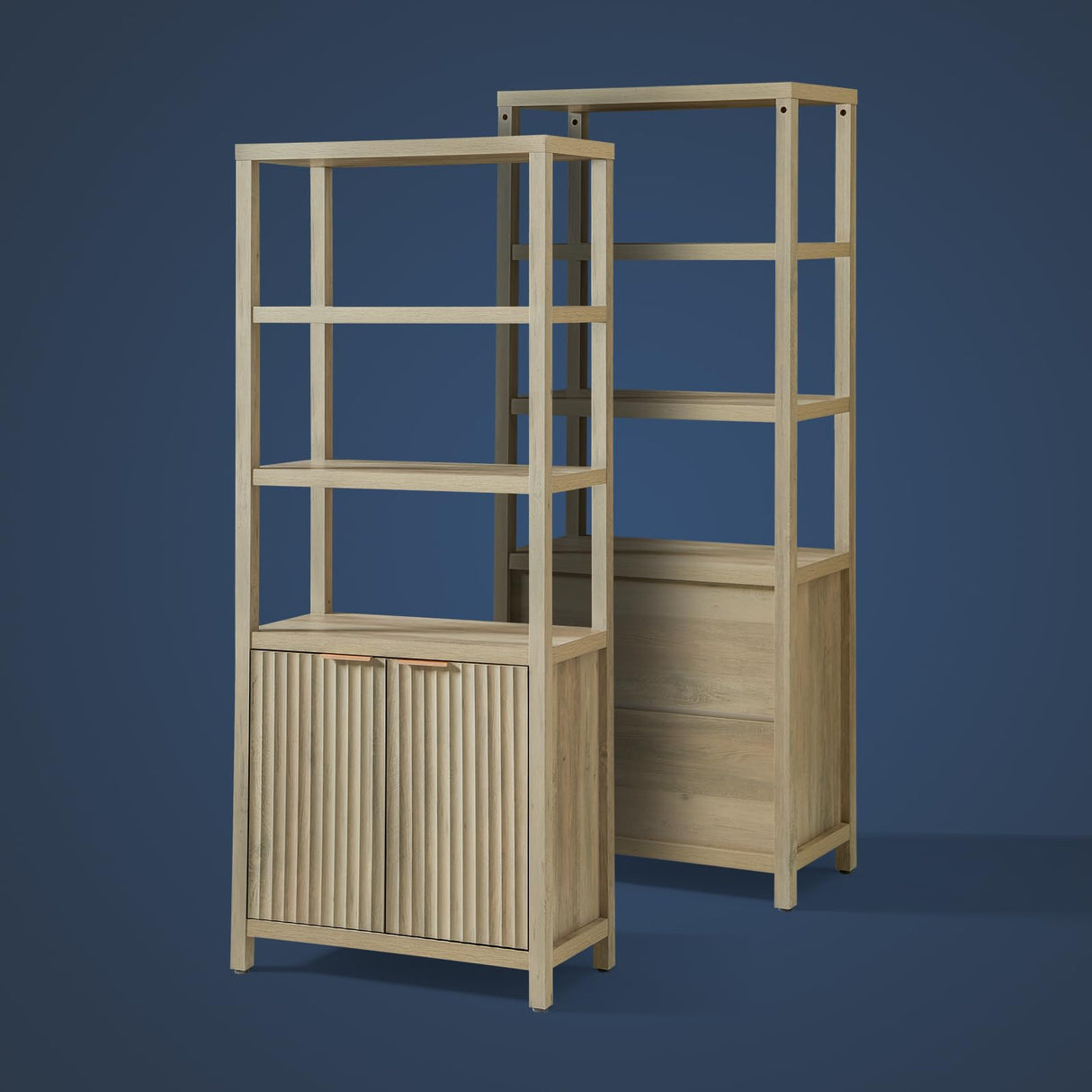 OAKHAM HOME Oxford Bookshelf, Tall Book Shelf with Doors Cabinet, 5-Tier Bookcase, Wooden Bookshelves with Fluted Panel, Large Bookcases with Storage for Living Room Bedroom (Sunwashed Ash Oak, 1PCS) OAKHAM HOME