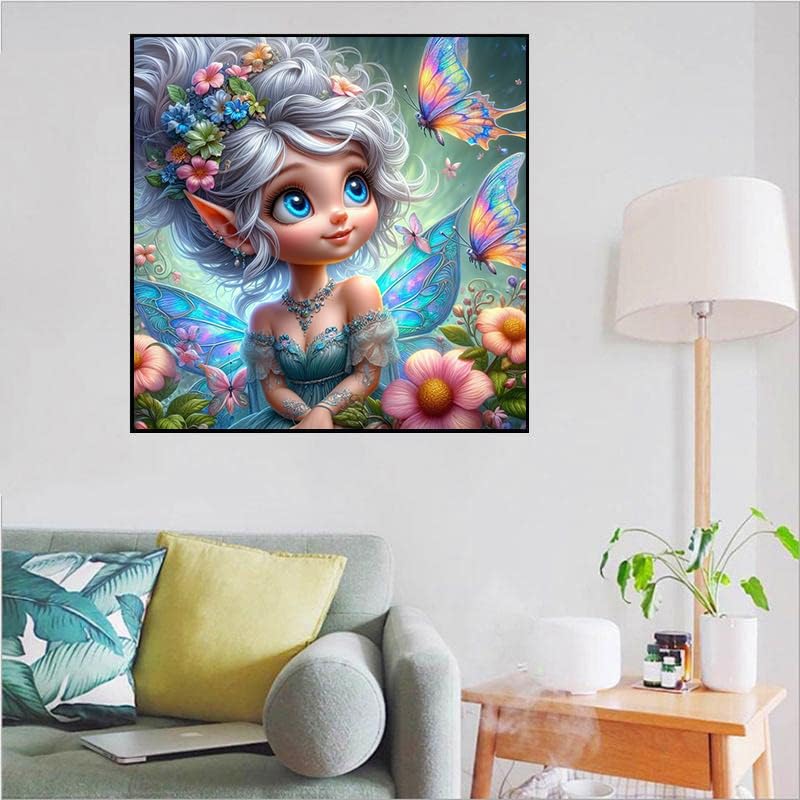 Ekuxom Fairy Diamond Art Kits for Adults, 5D Elf Girl Diamond Painting Kits, DIY Round Full Drill Gem Diamond Art Painting for Wall Art Decor Gifts 14x14 inch Ekuxom
