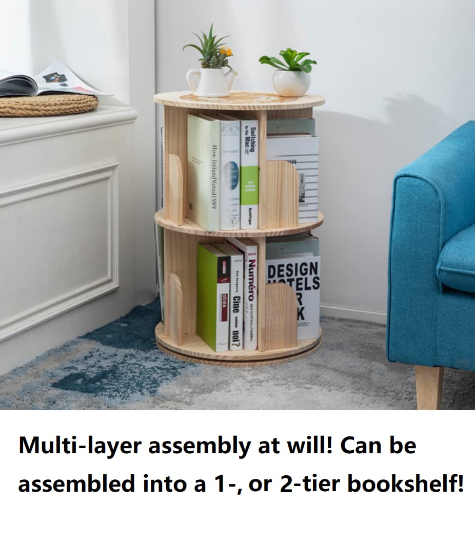 Heehee 2 Rotating Bookshelf 360 Display Floor Standing Bookcase Storage Rack for Kids&Adults Multi-Functional Bookshelf Organizer (2-Tier) Heehee