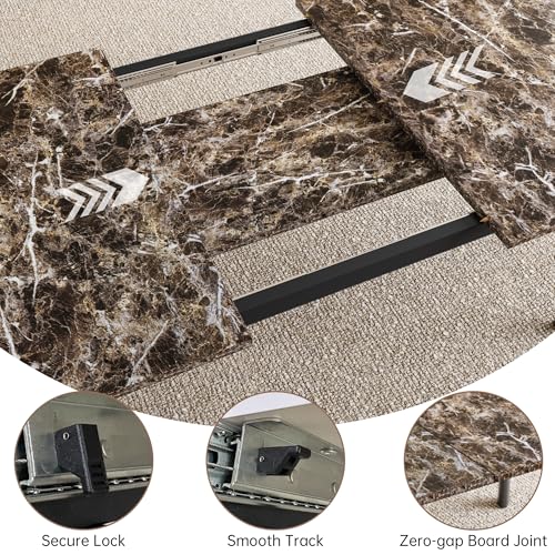 HIPIHOM Extendable Dining Table Set for 6-8 People, 63 to 78.7 Inch MDF Kitchen Table with 6 Upholstered Chairs, Space-Saving for Dining Room, Breakfast Nook (Brown Table & 6 Brown U-Shaped Chairs) HIPIHOM