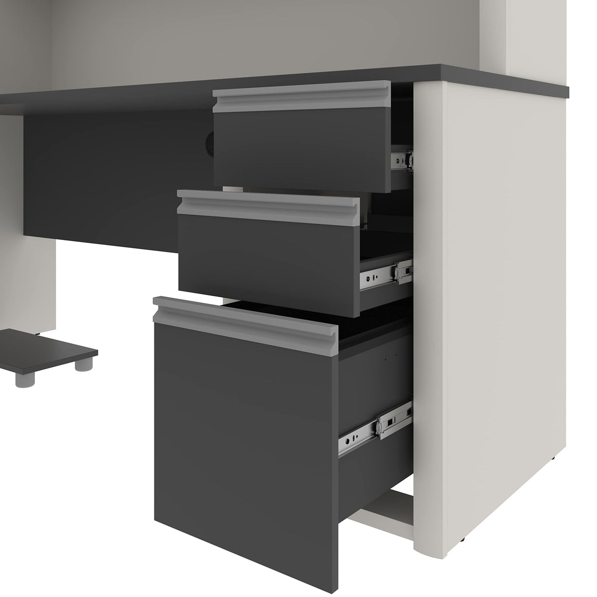 Bestar Connexion U-Shaped Workstation with Three Drawers, 72W, Slate/Sandstone Bestar