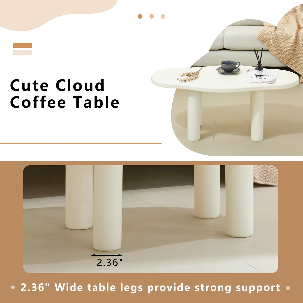 Cloud Coffee Table - Cute Coffee Table - Irregular Shape Coffee Table with 4 Legs - Modern End Table for Living Room,Apartment,Bedroom,Easy Assembly-White ANTJUMPER