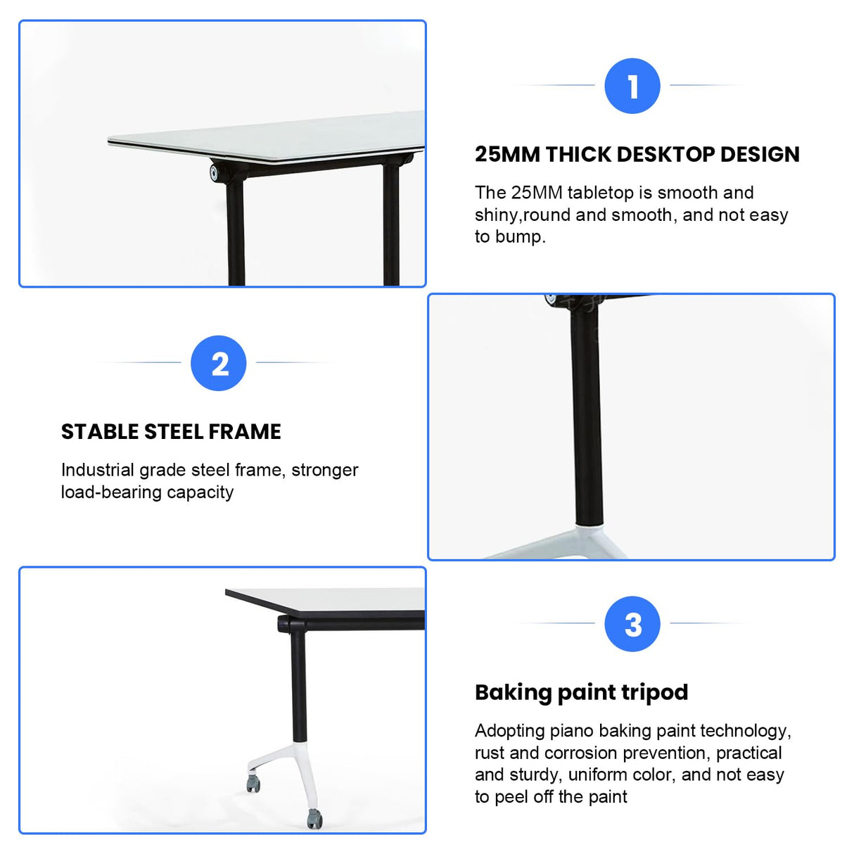 6 Pack Folding Conference Room Tables,Modern Rectangular Foldable Conference Table Flip Top Mobile Training Tables with Wheels Meeting Table for Office Meeting Room Classroom(47.2 in) rzoizwko