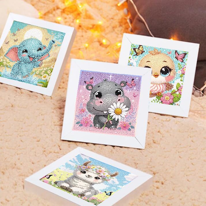 4 Pack Cartoon 5D Diamond Art Kits for Kids,Cute Animals DIY Painting Art Kit for Kids Ages 4-8-12 Mosaic Kits,Diamond Art Painting Craft Kits,Gem Art Full Drill Diamond Dots for Children Gifts 6x6In Canrichshop