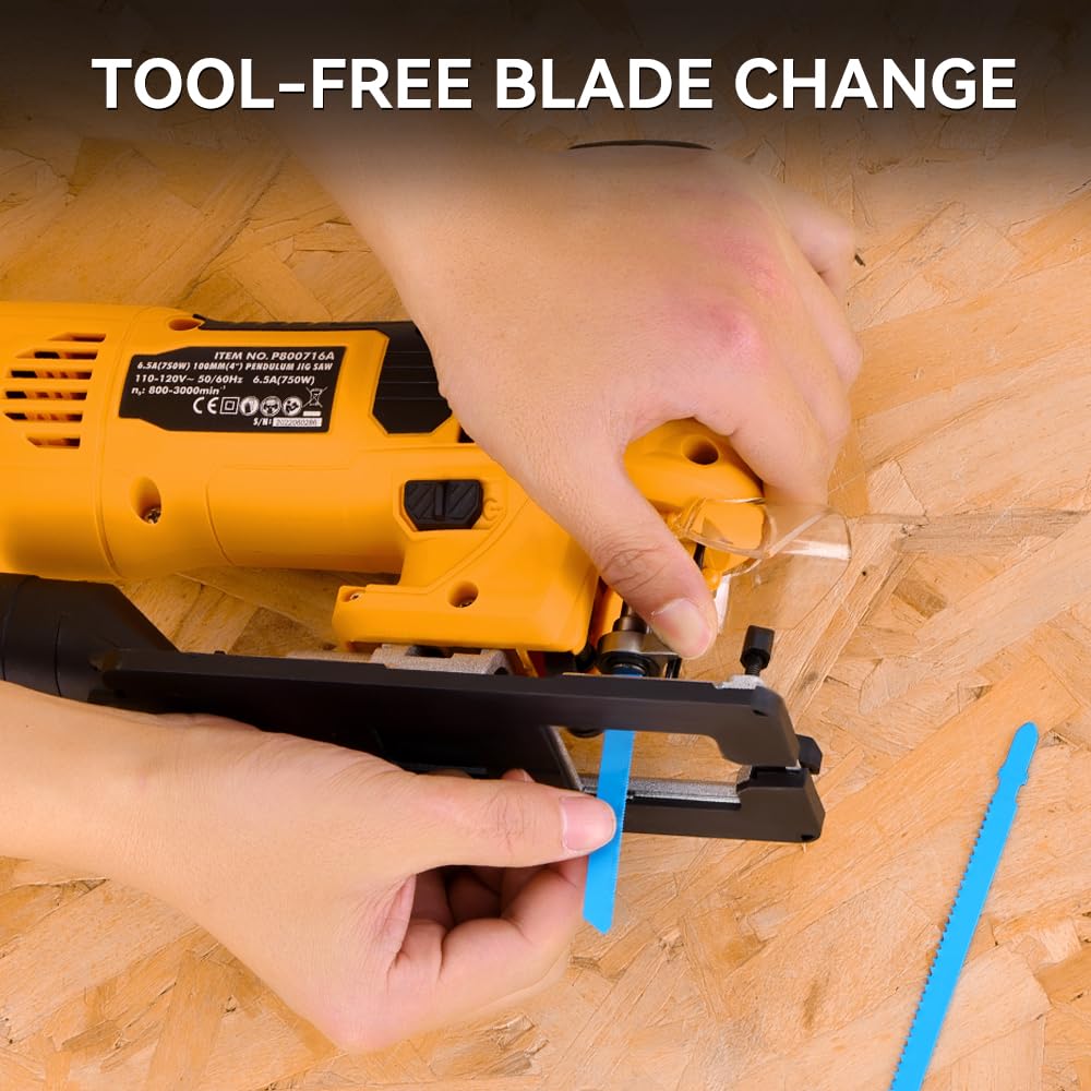 Hoteche 6.5-Amp Jig Saw Corded 6 Vriable Speed Jigsaw with LED Light and 2Pcs of Blades Hoteche