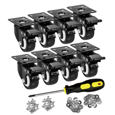 ASHGOOB 2" Caster Wheels Set of 8, Heavy Duty Casters with Brake, No Noise Locking Casters with Polyurethane (PU) Wheels, Swivel Plate Castors Pack of 8