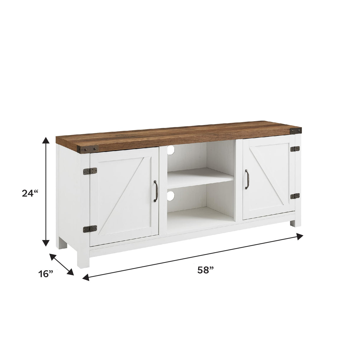 Walker Edison Larae Modern Farmhouse Two-Tone Barn Door Stand for TVs up to 65 Inches, Without Fireplace, Rustic Oak/White Walker Edison