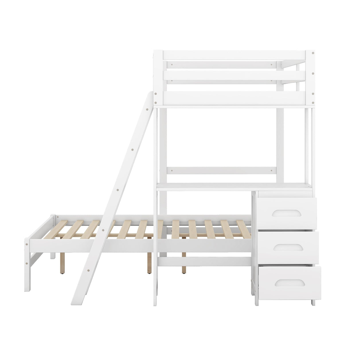 Twin Over Full Bunk Bed with Desk and 3 Storage Drawers, Solid Wood Bunk Bed Frame for Kids Teens Adults,White Bellemave