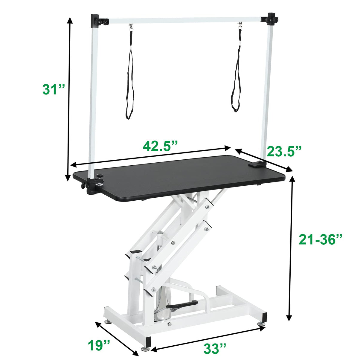 Afqxf Hydraulic Dog Grooming Table Heavy Duty for Small/Medium/Large Dogs, Pet Grooming Table with Adjustable Overhead Arm and Noose, Height Adjustable 21''-36'', 42.5''/ Black Afqxf