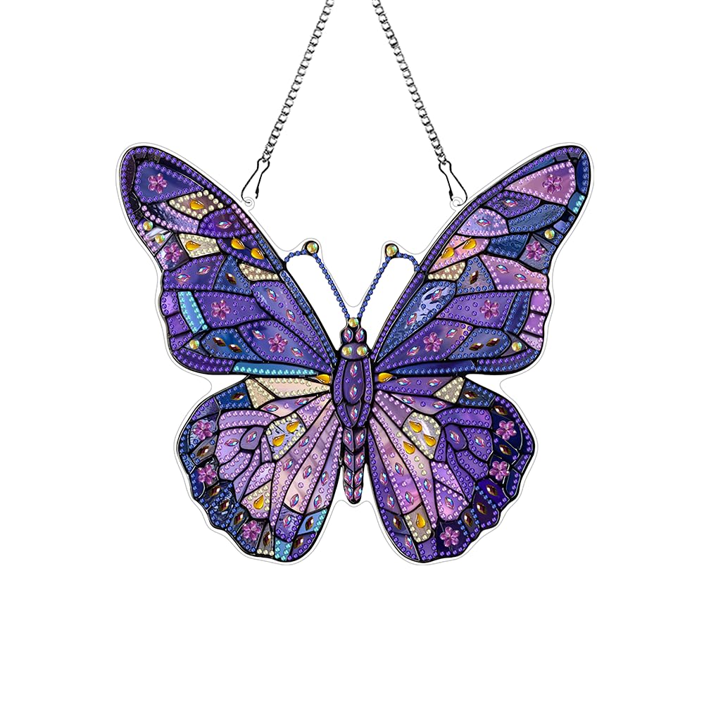 hyzsj DIY Hanging Diamond Art Pendant Painting Kit Purple Butterfly, Special Crystal Gem Craft Painting Kit Ornament hyzsj