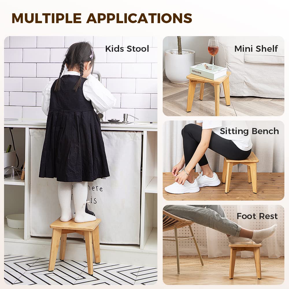 StrongTek Bamboo Step Stool for Kids and Adults, Eco-Friendly, Sturdy and Versatile Short Foot Stool for Bathroom, Kitchen, Bedroom, Compact 10-inch Small Wood Stool, Plant Stand (Natural) StrongTek