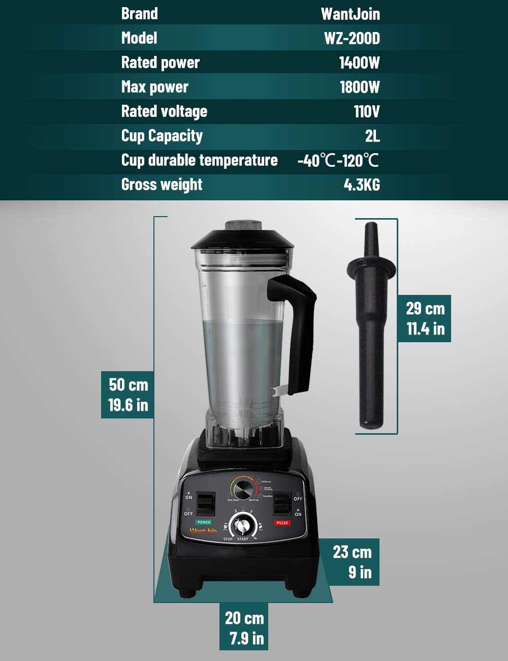 WantJoin Professional Blender, Countertop Blender,Blender for kitchen Max 1800W High Power Home and Commercial Blender with Timer, Smoothie Maker 2200ml for Crushing Ice, Frozen Dessert, Soup,fish WantJoin