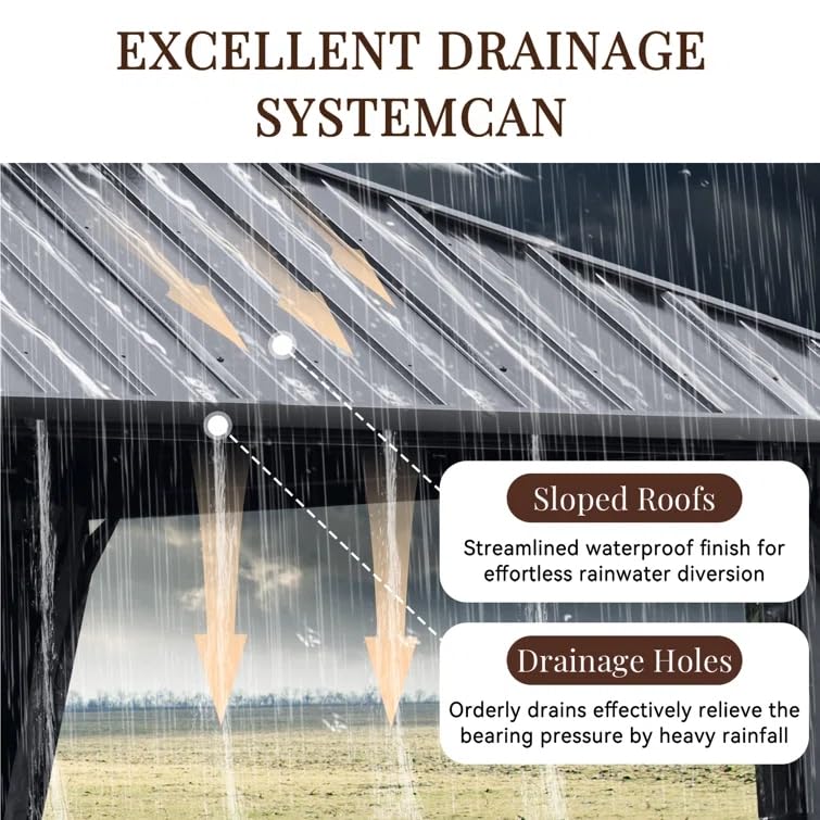 Jolydale Hardtop Gazebo 10X12ft, Outdoor Aluminum Gazebo with Galvanized Steel Double Roof, Permanent Metal Pavilion with Netting, Curtains Jolydale
