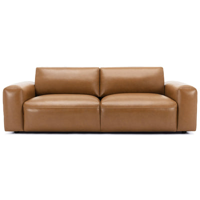 COLAMY 95" Oversized PU Leather Couch, Comfy loveseat Sofa with Extra Deep Seats, Wide Armrests and Down-Filled Cushion, 3-Seater Mid Century Modern Sofa for Living Room, Apartment Lounge (Brown)