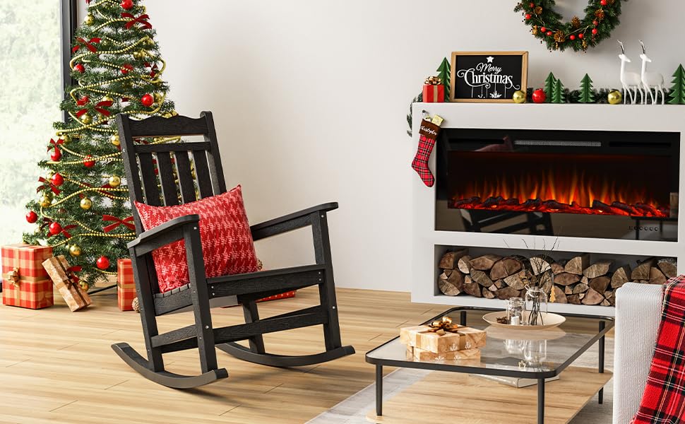 Stoog All-Weather Patio Rocking Chair with 400 lbs Weight Capacity, Oversized Porch Rocker Chair, for Backyard, Fire Pit, Lawn, Garden, Outdoor and Indoor, Black Stoog