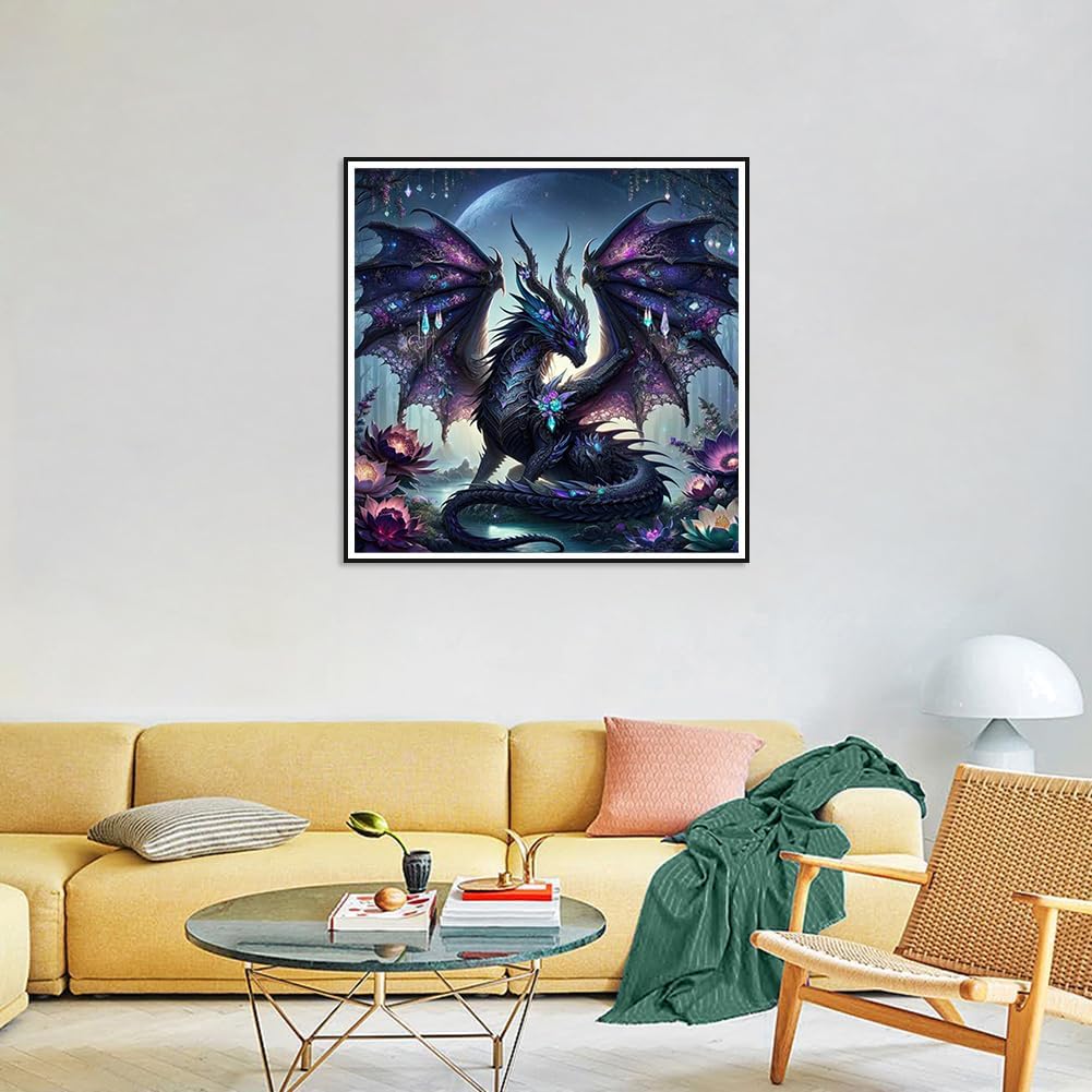 Ekuxom 5D Dragon Diamond Art Kits for Adults, Dragon Diamond Painting Kits for Adults, Round Full Drill Diamond Art Craft for Home Wall Decor 14x14 inch Ekuxom