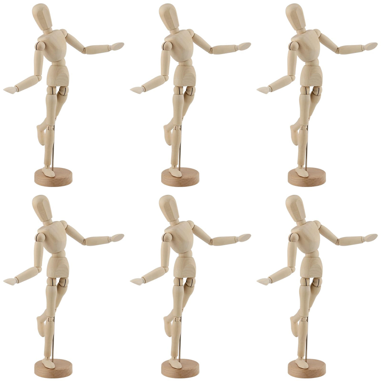 YUENPUN 6 PCS 5.5 Inch Poseable Wood Mannequin Doll, Wood Drawing Mannequin, Wood Art Mannequin Model with Base, Articulated Wood Figure Human Model for Decor, Painting, Gift YUENPUN
