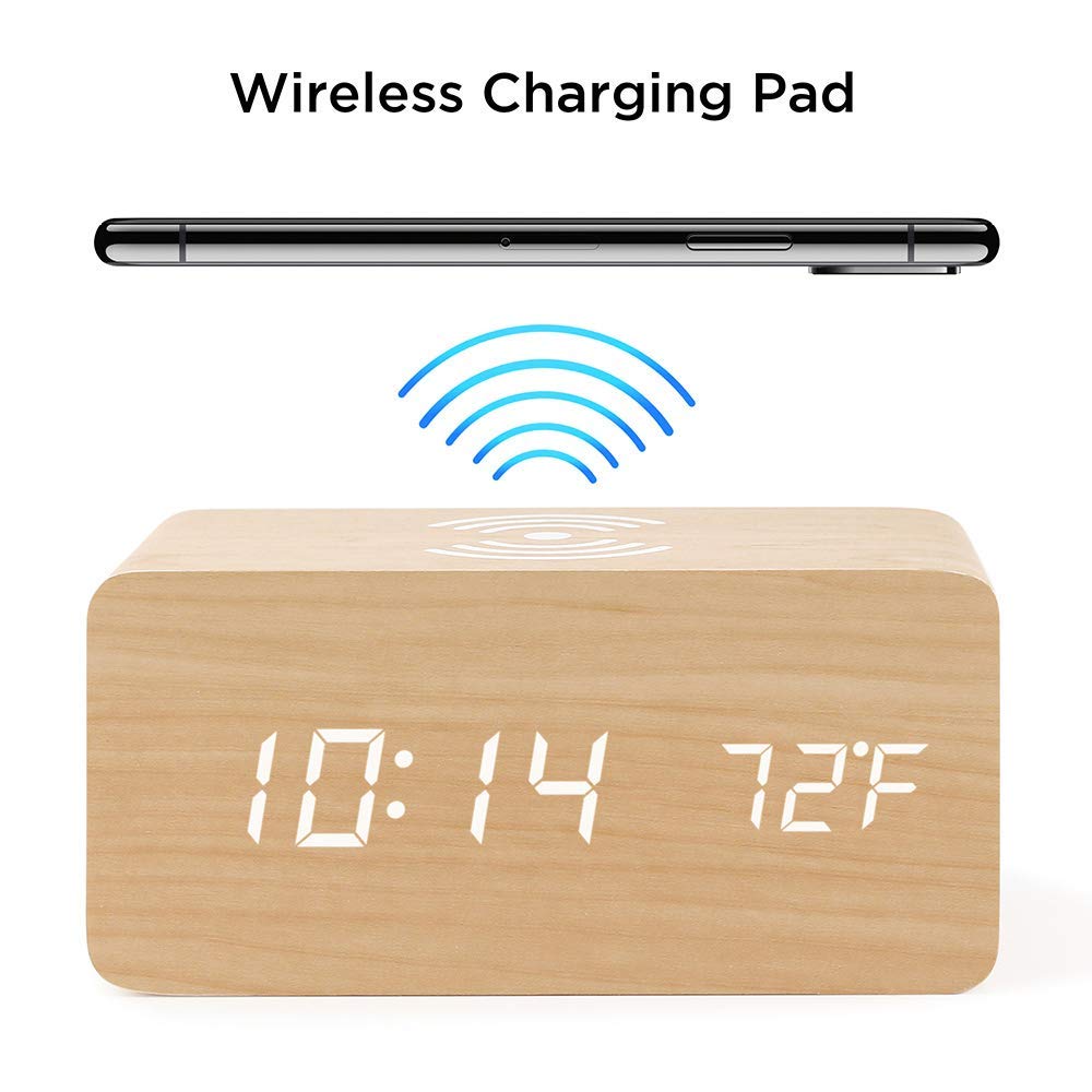 CMIITallki Multifunctional LED Digital Alarm Clock Desktop Charging Clock 12/24H Display Unique Home Decoration Bedroom Living Room Office Electronic Wooden Alarm Clock and CMIITallki