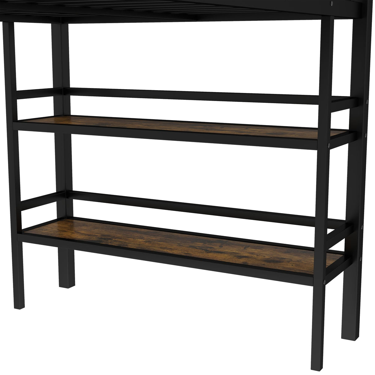 Metal Twin Size Low Loft Bed with Storage Sheves for Kids,Heavy Duty Kids Loft Bed for Boys Girls Junior,Space Saving,Black Bellemave