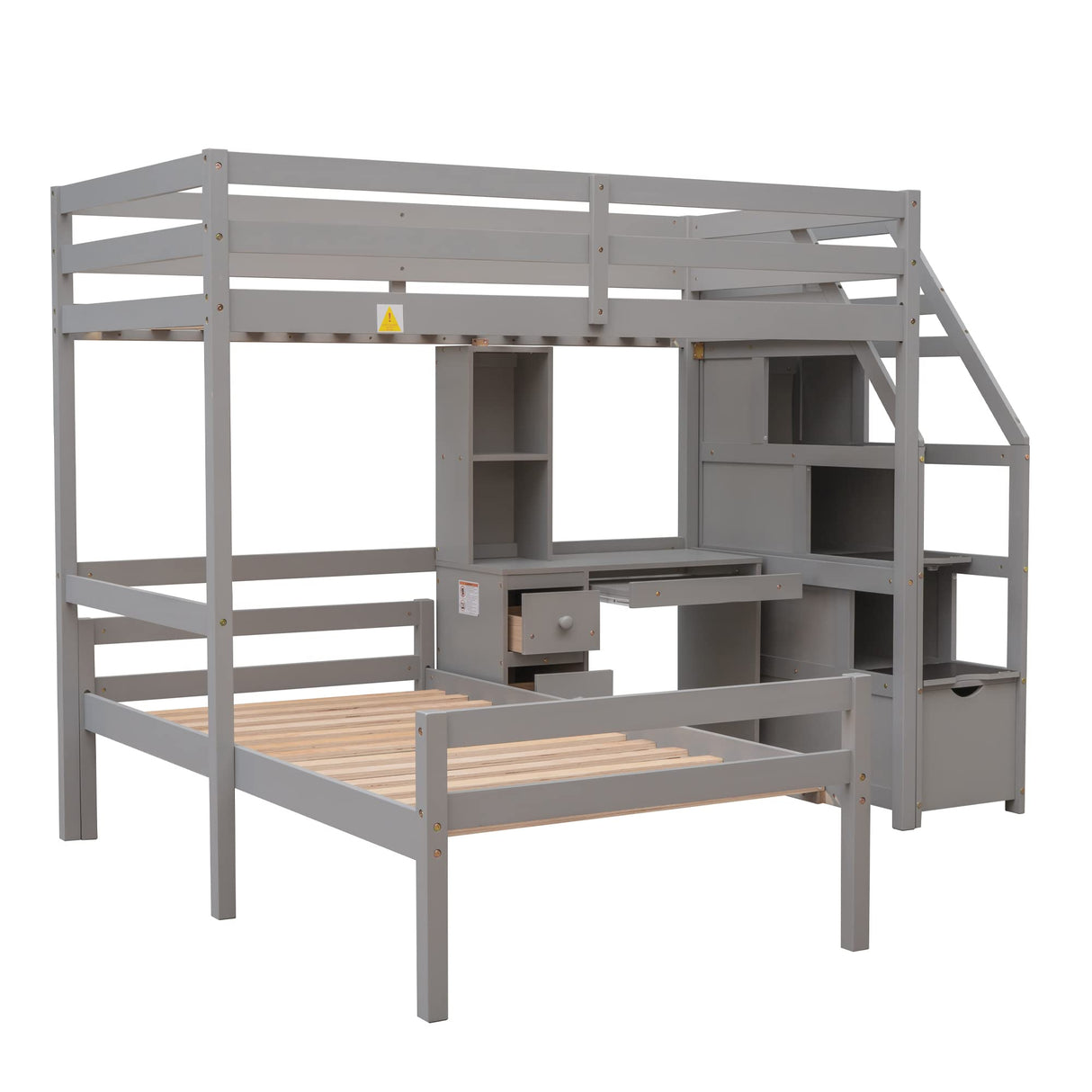 Harper & Bright Designs Twin Over Twin Bunk Bed with Stairs and Desk, Solid Wood Loft Bed with Storage Shelves and Drawers, Stairway Bunk Bed Frame for Kids Teens Adults (Gray) Harper & Bright Designs