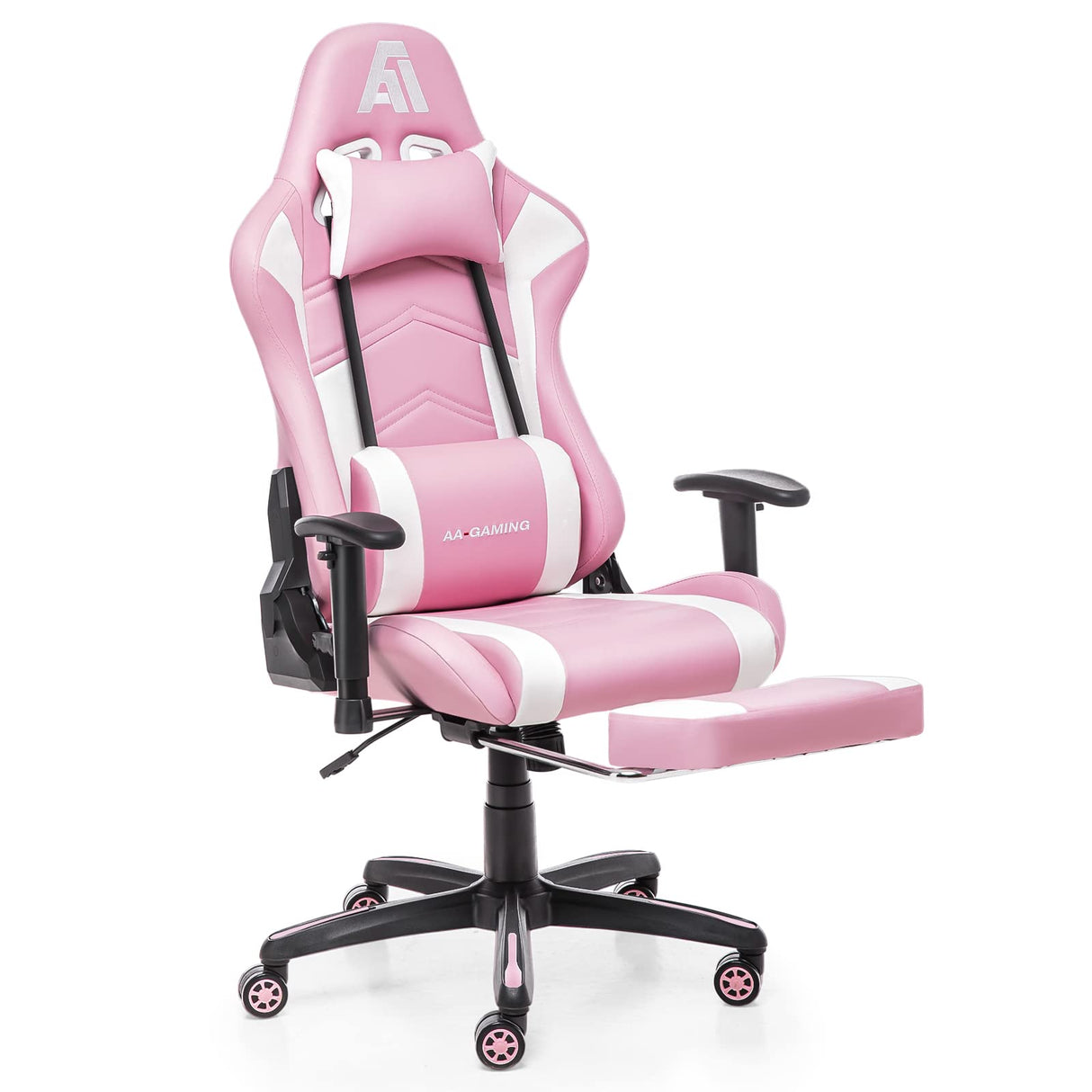 AA Products Gaming Chair Ergonomic High Back Computer Racing Chair Adjustable Office Chair with Footrest, Lumbar Support Swivel Chair - WhitePink AA Products Inc.
