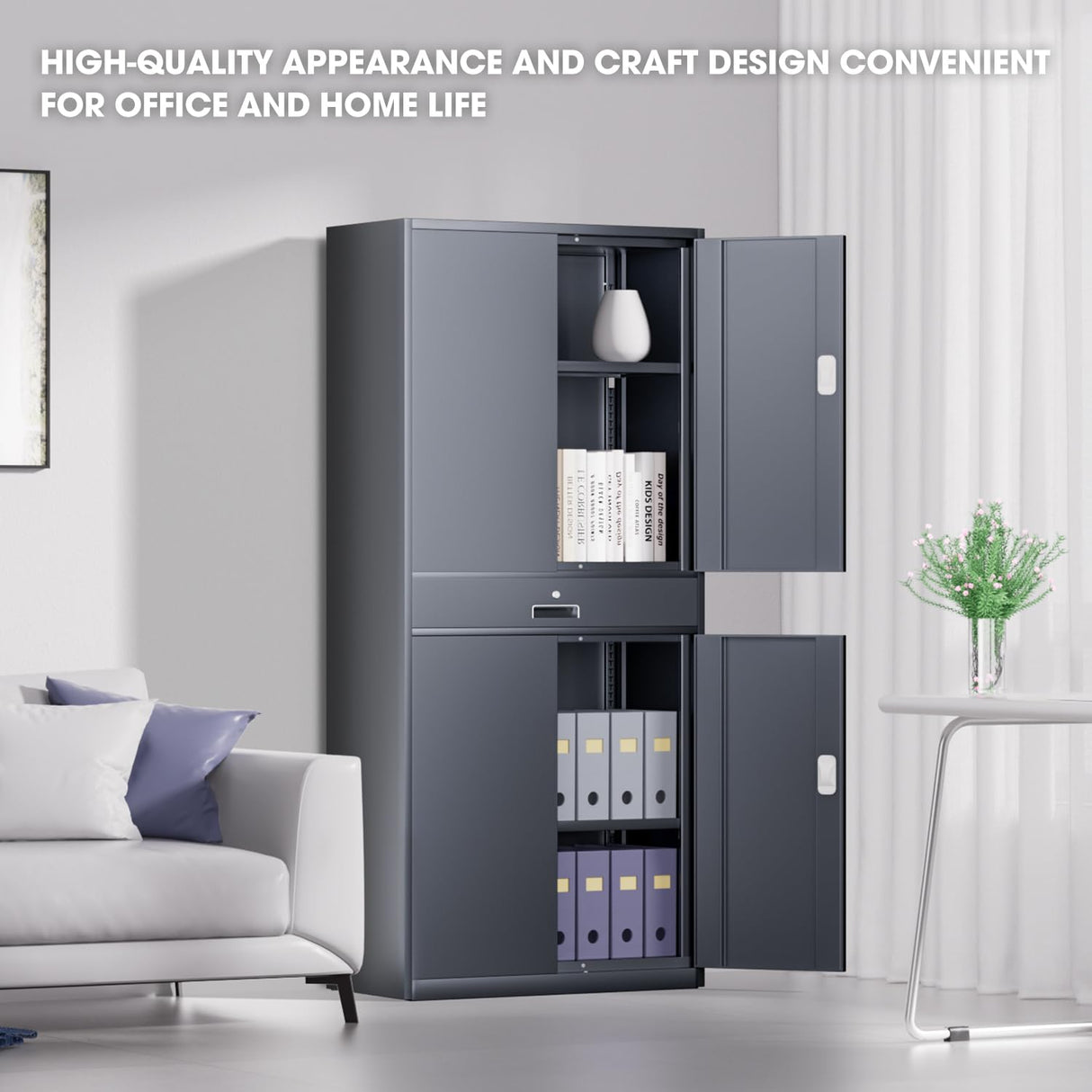 DNA MOTORING 71'' Metal Storage Cabinet, Locking Tool Cabinet with 1 Drawer and Adjustable Shelves, Lockable Heavy Duty Metal Locker for Garage,Office,Home,Gym, Gray, TOOLS-00629-GY-GY-A DNA MOTORING