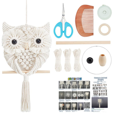 FREEBLOSS Macrame Owl Kit for Beginners Macrame Wall Hanging Kit DIY Macrame Kit with Video Tutorial Macrame Hanging Decor for Adults Gift, Naturally white