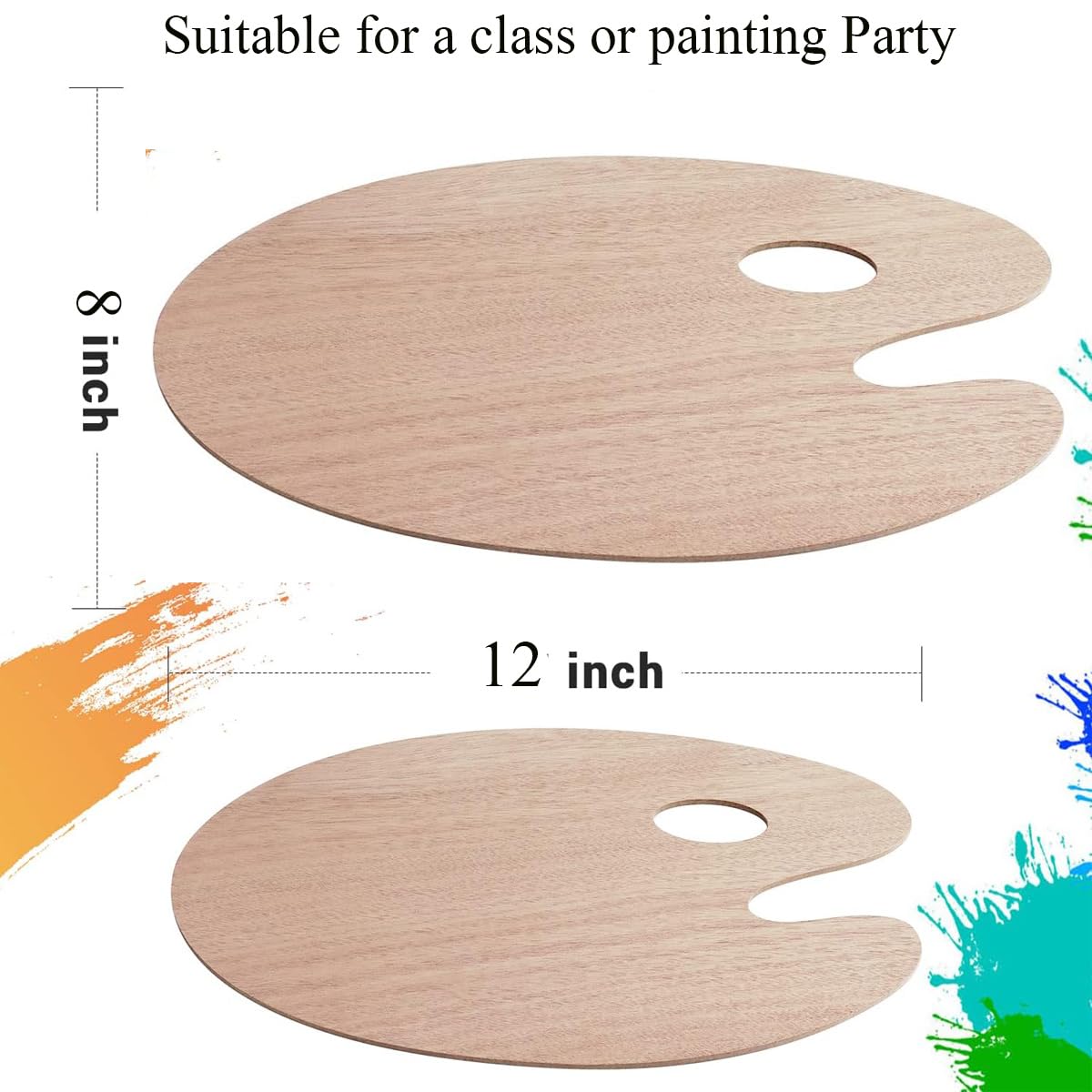 12 Pack 11.8 x 7.9 Inch Wood Oval Painting Palette Acrylic Paint Palette with Thumb Hole Clear Paint Pallet, Easy Clean Non-Stick Artist Pallet for Oil Watercolor Craft DIY Art Painting Palette Gemerglity