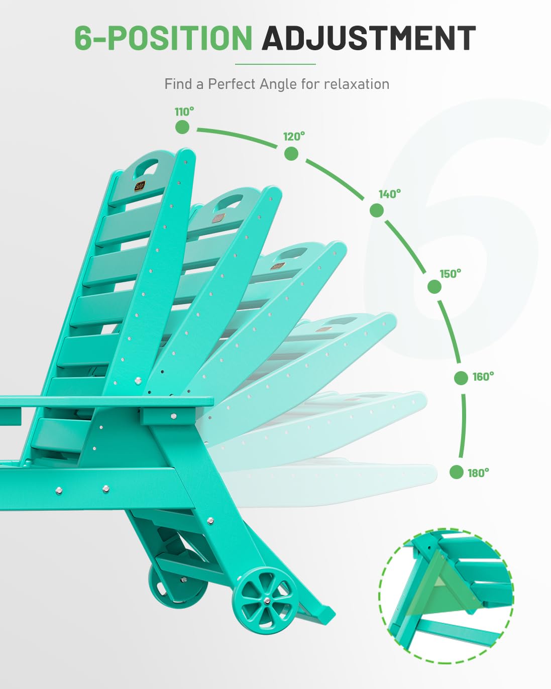 SUUNYN Lounge Chair Outdoor, Chaise Lounge, HDPE 6-Position Outdoor Chaise Lounge, Patio Lounge Chair with Wheels & Cup Holder for Pool Poolside Deck Backyard, Lake Blue SUUNYN