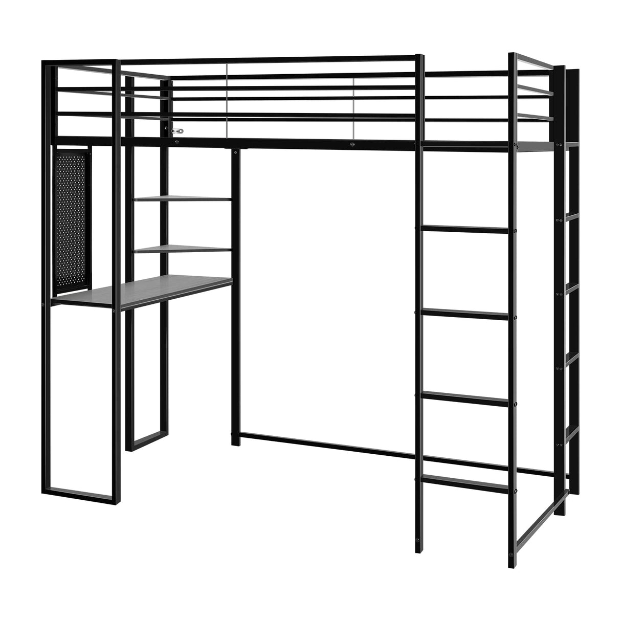 ADOVA Space-Saving Twin Loft Bed with Desk, Shelves, and Dual Ladders ADOVA