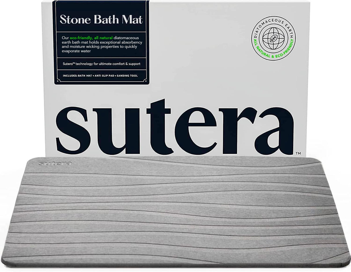 SUTERA - Stone Bath Mat, Diatomaceous Earth Shower Mat, Non-Slip Super Absorbent Quick Drying Bathroom Floor Mat, Natural, Easy to Clean (23.5 x 15 Gray) SUTERA