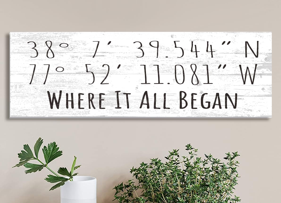 Personalized GPS Coordinate Wall Sign - Custom Home Décor 16.5 x 5.5 - Solid Wood - (Simple) Broad Bay