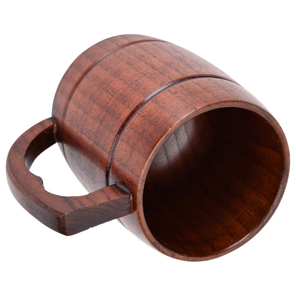 Wooden Beer Mug, Handmade Beer Mug 12oz (400 ml) Natural Solid Wood Drinking Cup Tea Cup for Beer, Coffee, Hot Drinks, Milk, Wine Wooden Tankard Gift Barrel HERCHR
