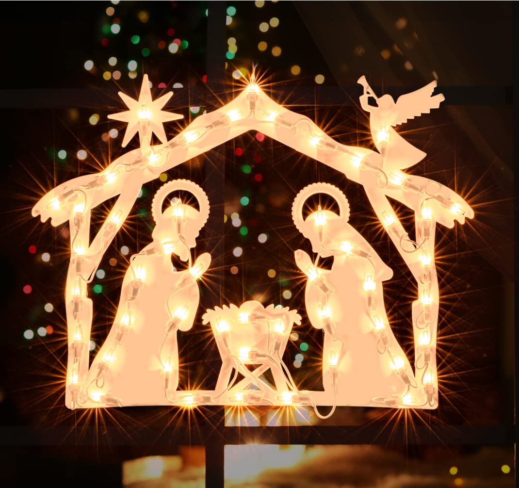 LAMPHOME Lighted Nativity Christmas Window Decoration - Silhouette Lights for Home, Party, Patio, Lawn, Garden LAMPHOME