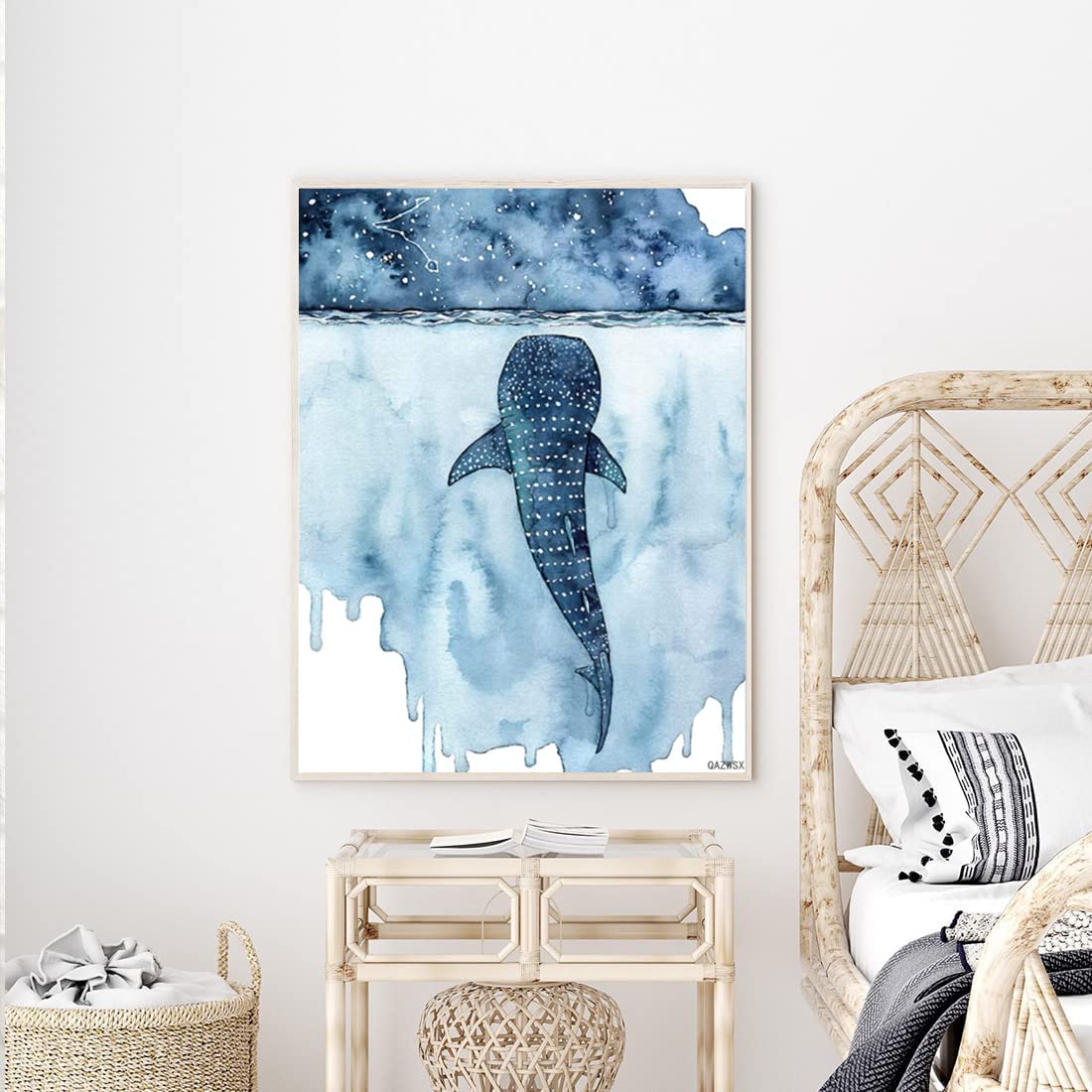 QAZWSX DIY 5D Diamond Art Canvas Painting Whale Shark Abstract Landscape Rhinestone Embroidery Cross Stitch Picture Home Wall Decoration 30 × 40cm QAZWSX