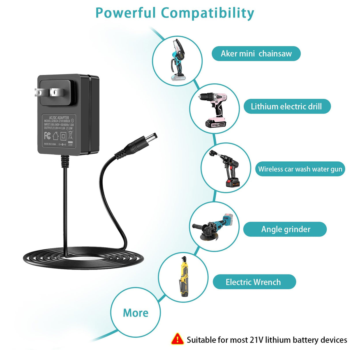 21V 1A Mini Chainsaw Battery Charger, Power Tools Lithium Battery Charger, Replacement for Mini Chain Saw Power Charger. Mareisa