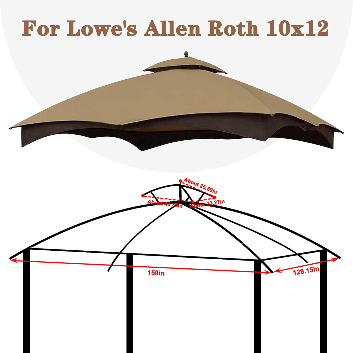 SCOCANOPY Replacement Top for Lowe's Allen Roth 10X12 Gazebo Model #GF-12S004B-1/#GF-12S004BTO/#TPGAZ17-002C (Khaki) SCOCANOPY
