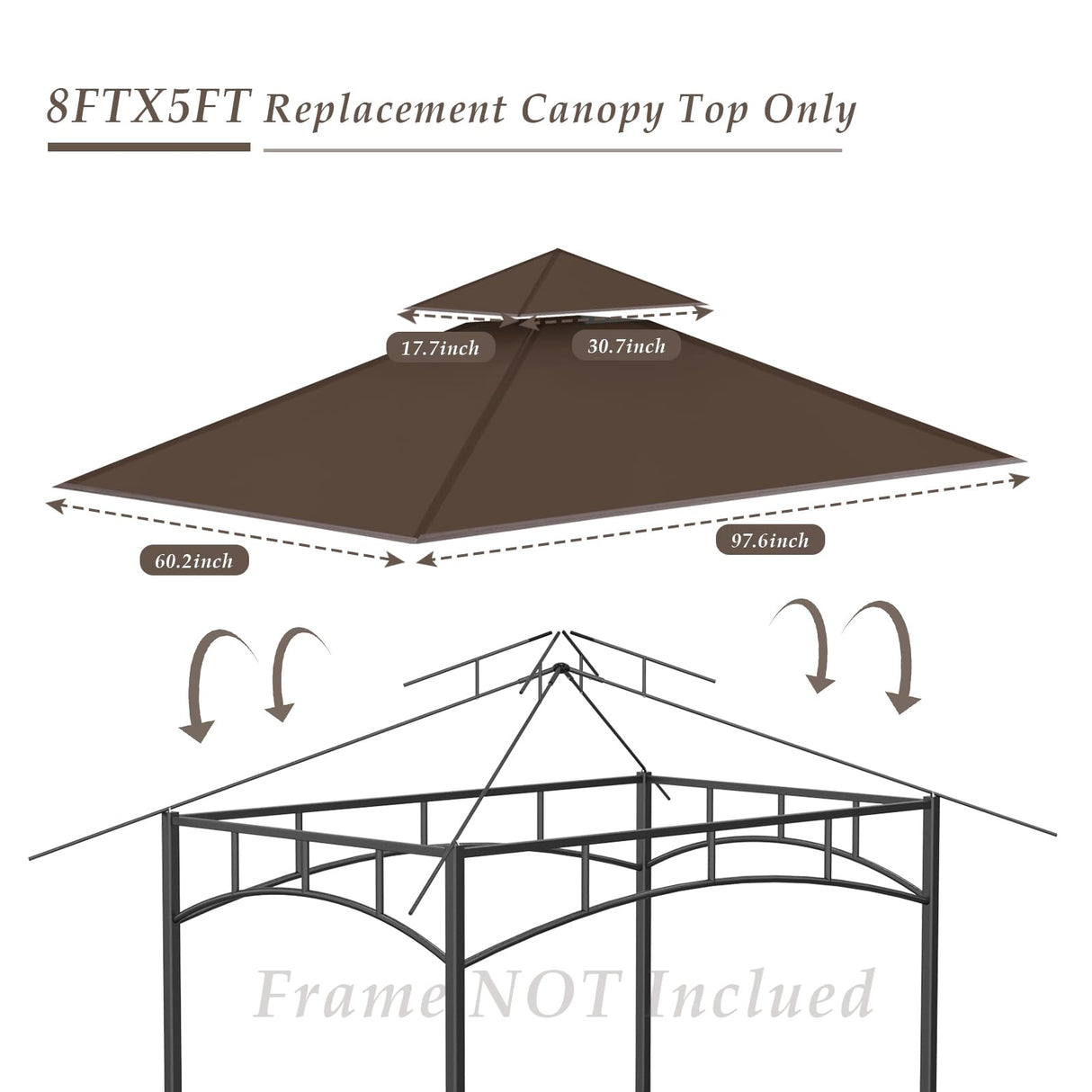 COVBOARD Grill Gazebo Replacement Top, 5 * 8 Outdoor BBQ Top Cover, Double Layer BBQ Gazebo Top Canopy for Model #L-GG001PST-F(Brown) COVBOARD