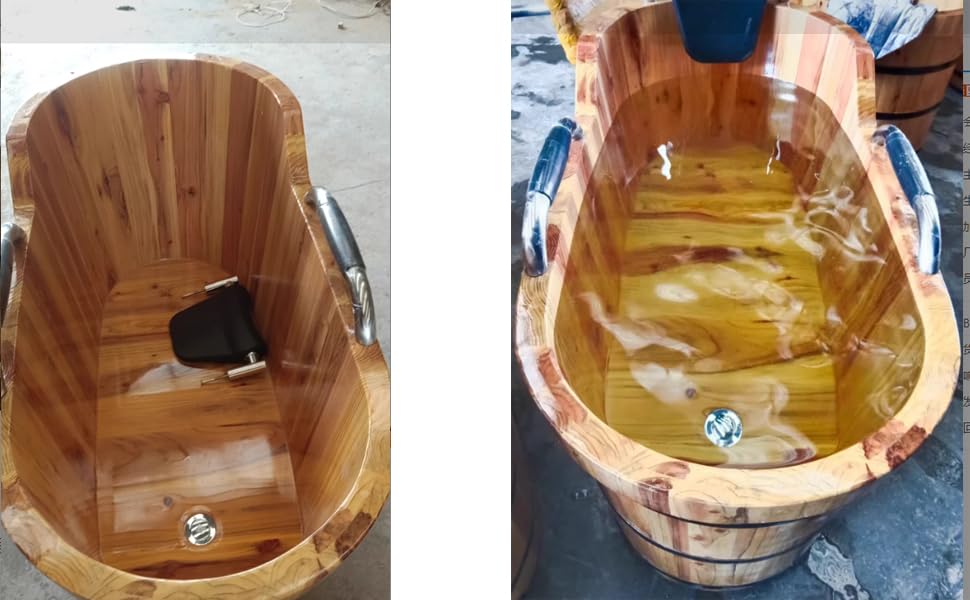 Wooden Hot Tub Bathroom Freestanding Soaking Non-Slip Bathtub Thickened Handrail Style Healthy Medicinal Bathtub For Both Adult And Child Family OGOLOUG
