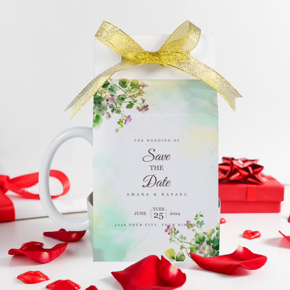 PYD Life 20 Pack Sublimation Mugs Blanks Gift Boxes Matte White 3.3" x 3.2" x 5.9" 11 OZ Sublimation Coffee Mugs Packing Boxes with Golden Ribbon for Heat Press Transfer PYD Life