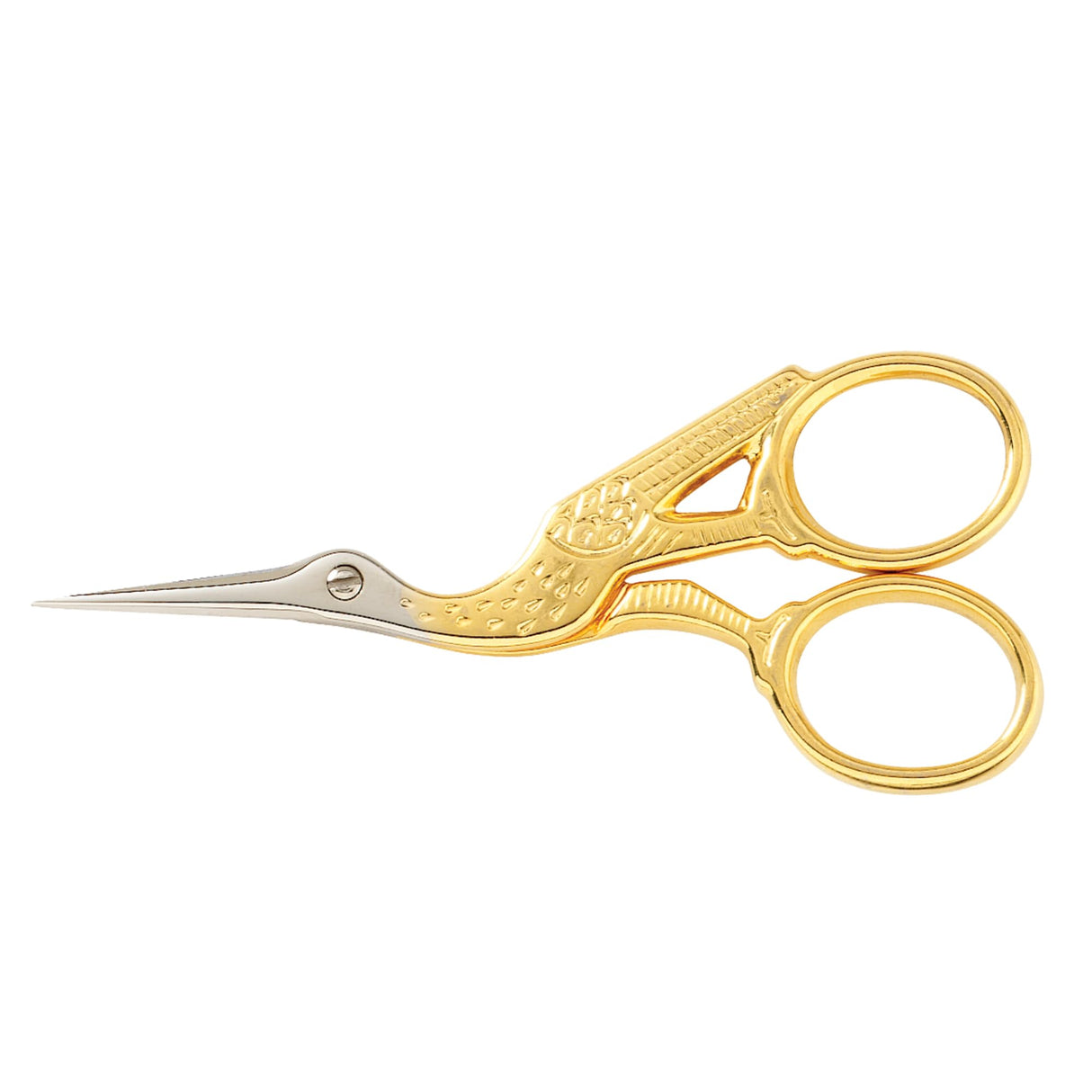 Gingher Stork Embroidery Scissors and Leather Sheath - 3.5" Craft Scissors for Fabric, Thread, and Needlework Yarn Cutting - Gold Fiskars