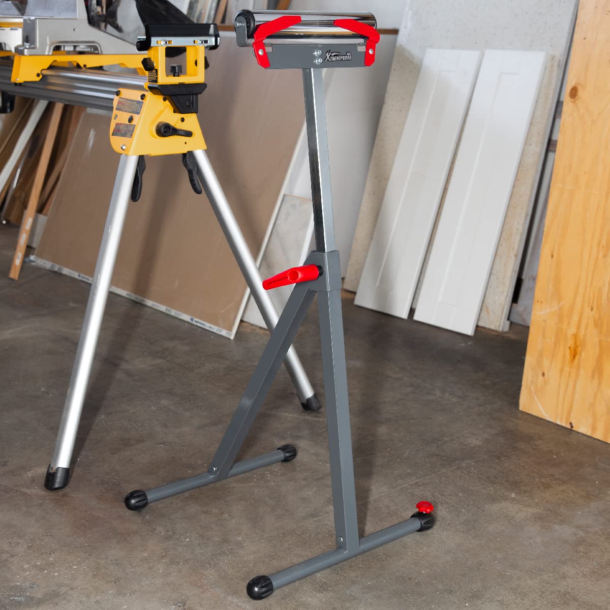 XtremepowerUS Folding Roller Stand Height Adjustable, Heavy Duty 250 LBS Load Capacity, Outfeed Woodworking 11" Ball Bearing Steel Roller Stand XtremepowerUS