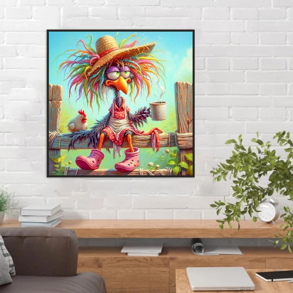 Clendo Chicken Diamond Art Kits for Adults - Funny Animals 5D Diamond Painting for Adults, Full Drill Diamond Dot Gem Art Kit for Adult Wall Home Decor Arts Craft 14x14 inch Clendo