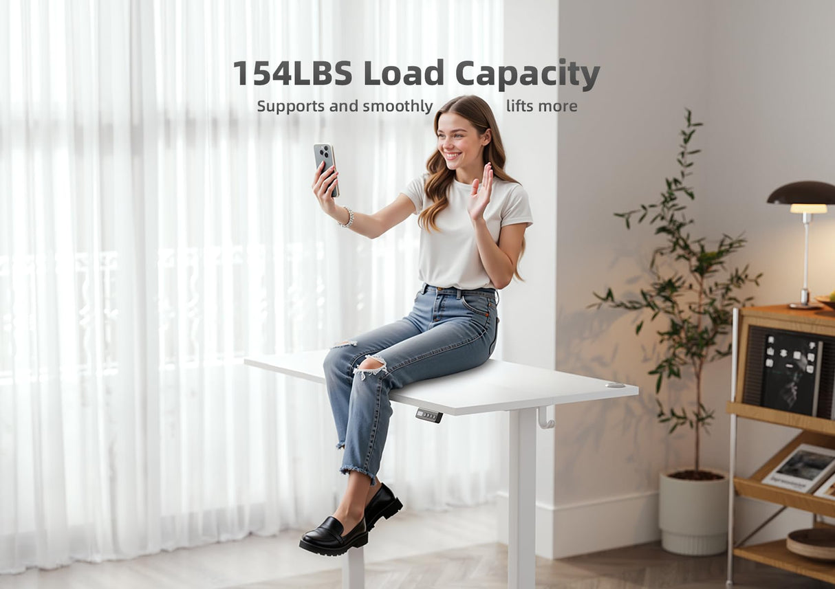 Seang Electric Standing Desk with Adjustable Height, 40x24 Inch Stand Up Desk, Sit Stand Desk with Splice Board for Home Office Computer Workstation, White Frame/White Top Seang