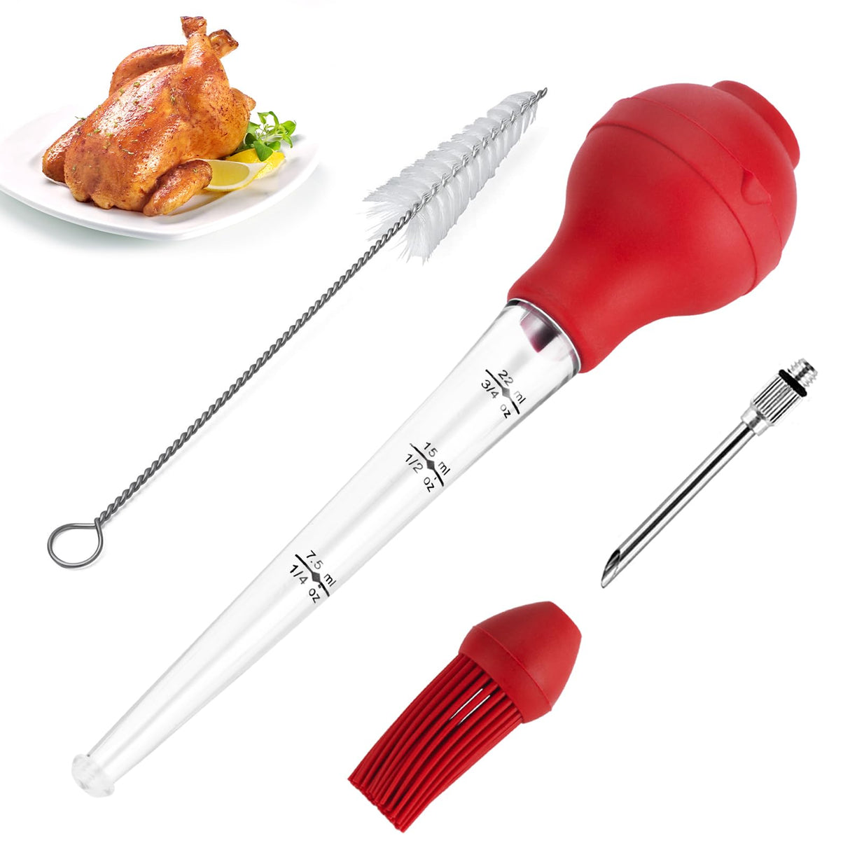 QPMR Turkey Baster, Premium Baster Tool for Cooking-Baster Syringe for Home Baking and Roaster Turkey, Include Detachable Silicone Bulb, 2 Meat Marinade Injector Needles for Thanksgiving QPMR