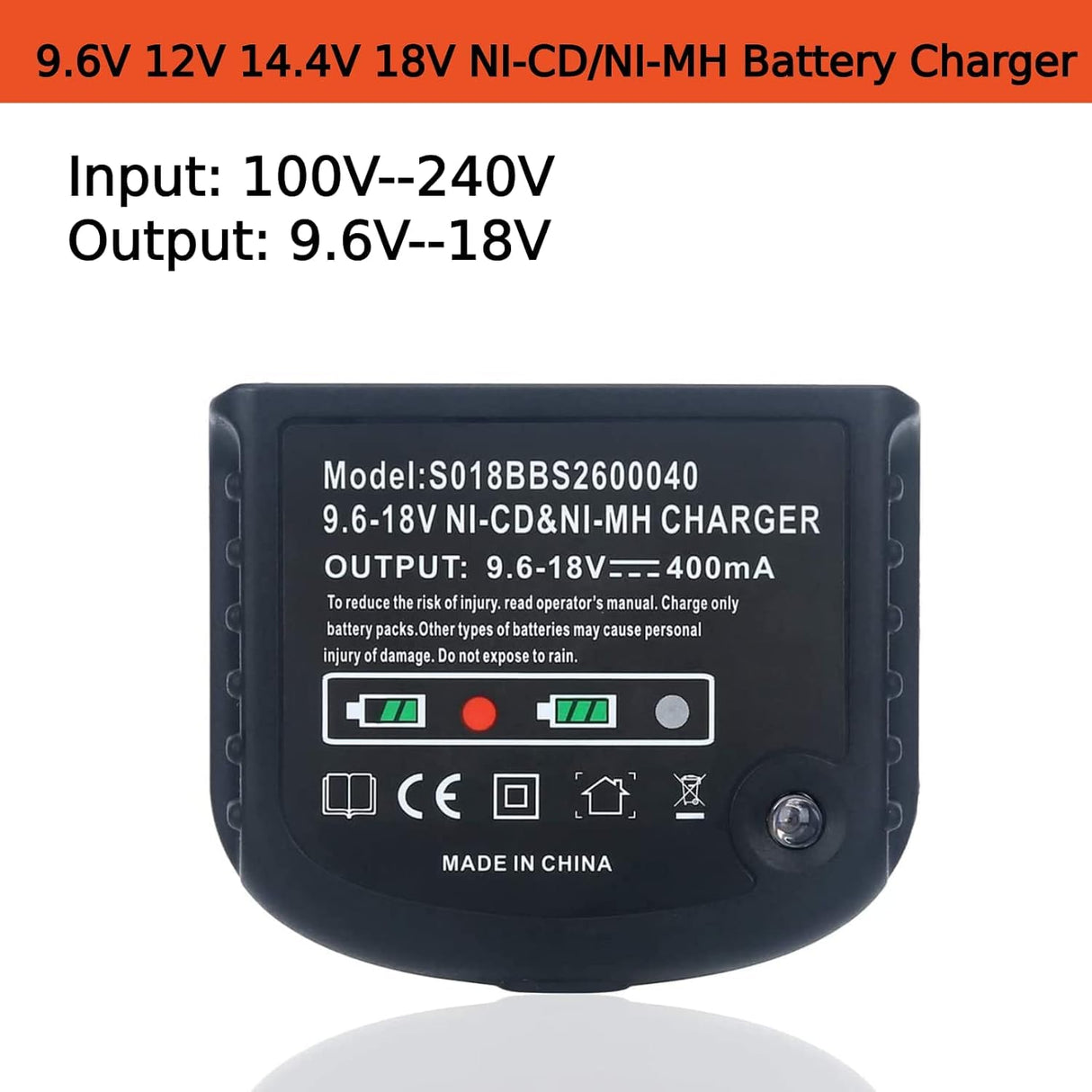 Replace for Black and Decker 18V Battery Charger 90556254-01 9.6V-18V NiCad & NiMh Battery HPB12 FS12B HPB14 FSB14 HPB18 HPB18-OPE FSB18 HPB96 FSB96 Gonocop