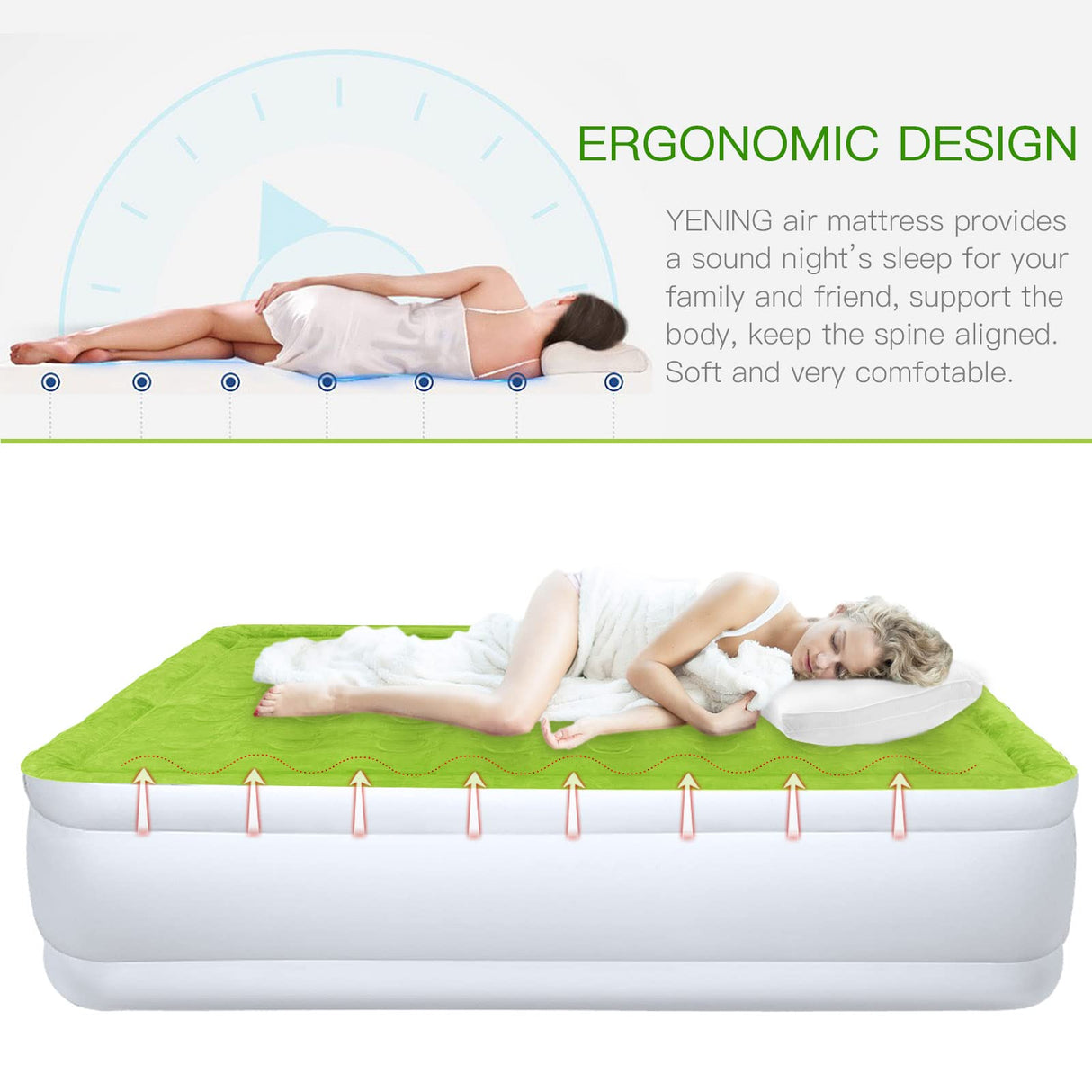 YENING Full Size Air Mattress with Built in Pump Raised Double Blow up Bed Inflatable Camping Airbed Electric 18 Inch Tall YENING