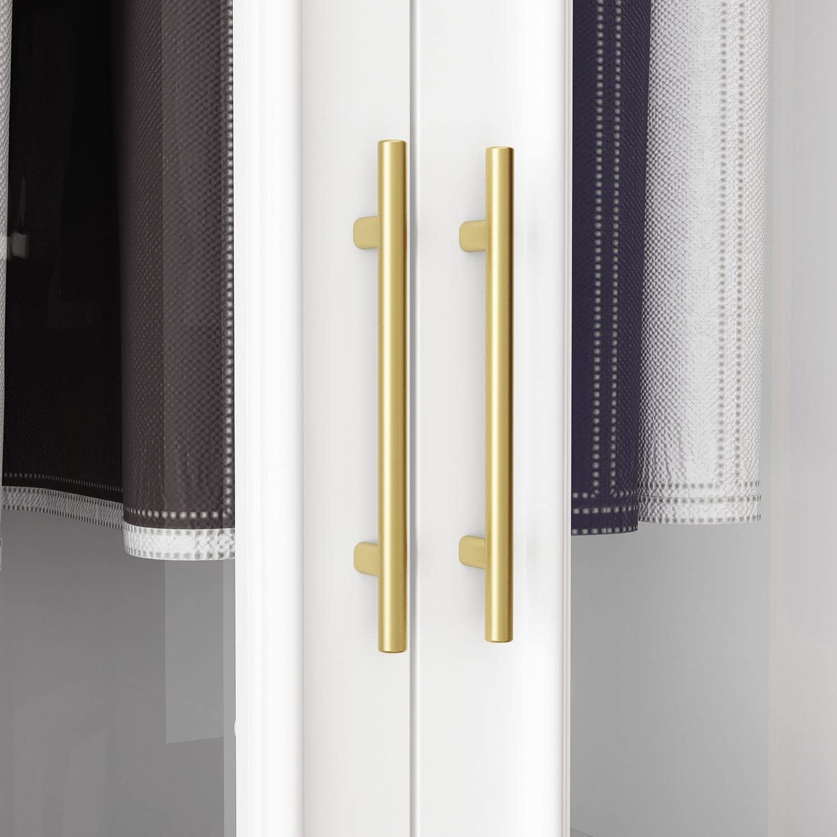 FAMAPY Wardrobe Closet with 2 Glass Doors & 3 Drawers, Armoire Wardrobe Closet with Hanging Rod, Gold Metal Handles, Bedroom Armoire Closet White (31.7”W x 19.3”D x 74.9”H) FAMAPY