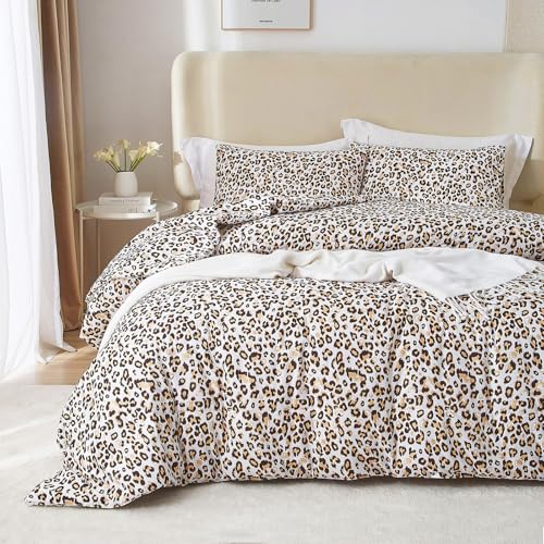 mixinni Black Brown Leopard Print Comforter Set Queen Size Women Ultra Soft Wildlife Animal Cheetah Print Comforter Men Abstract Bedding Set with 2 Pillowcases for All Seasons-Queen Size mixinni